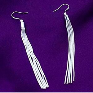 Sterling Silver Jewelry 925 Snake Chain Tassel Pendant Earrings